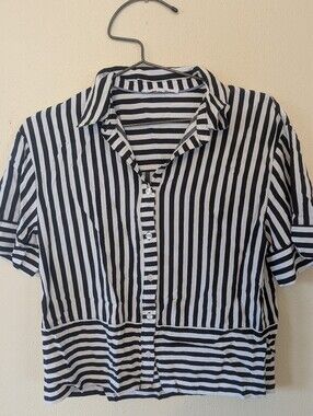 Jane and Delancey Black and White Striped Button Shirt